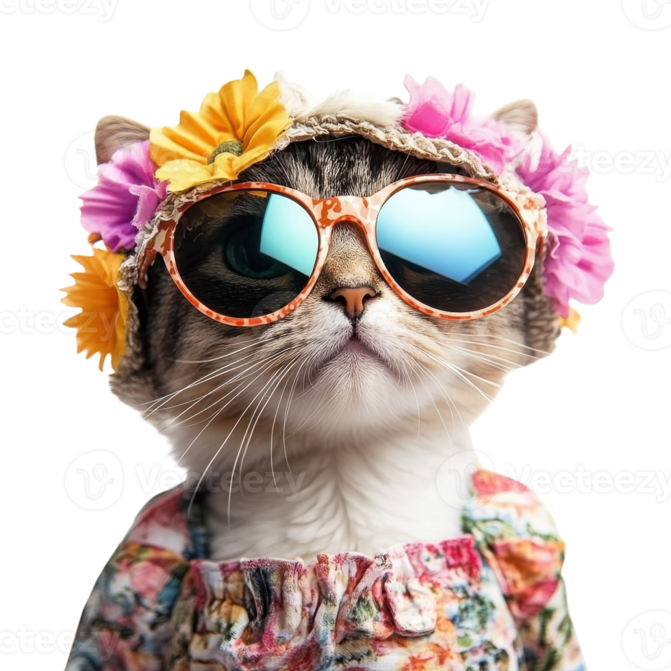 Summer Fashion Cat Sunglasses on transparent background. png