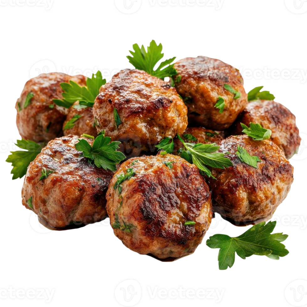 Grilled Meatballs with Parsley on transparent background. png
