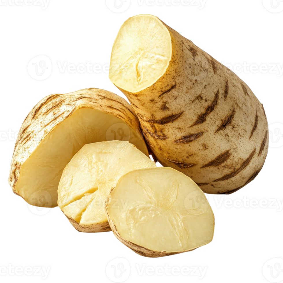 Culinary Yuca Exploration Vibrant White Background on transparent background. png