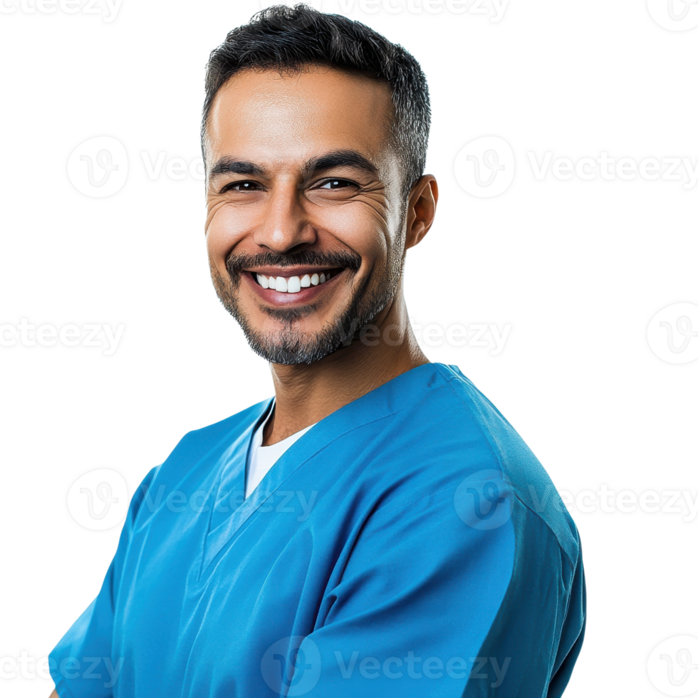 Smiling Doctor in Scrubs Joyful on transparent background. png