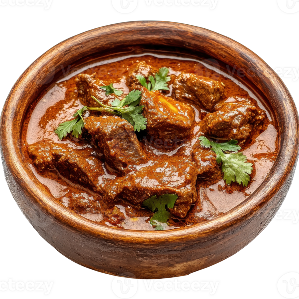Delicious Beef Curry in Brown Bowl on transparent background. png