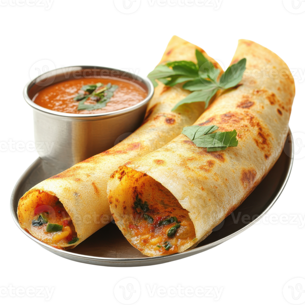 Delicious Dosa Culinary Exploration on transparent background. png