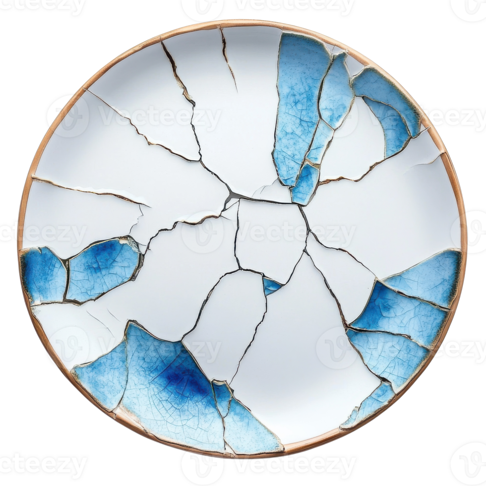 Fractured Ceramic Plate Artistic Design on transparent background. png