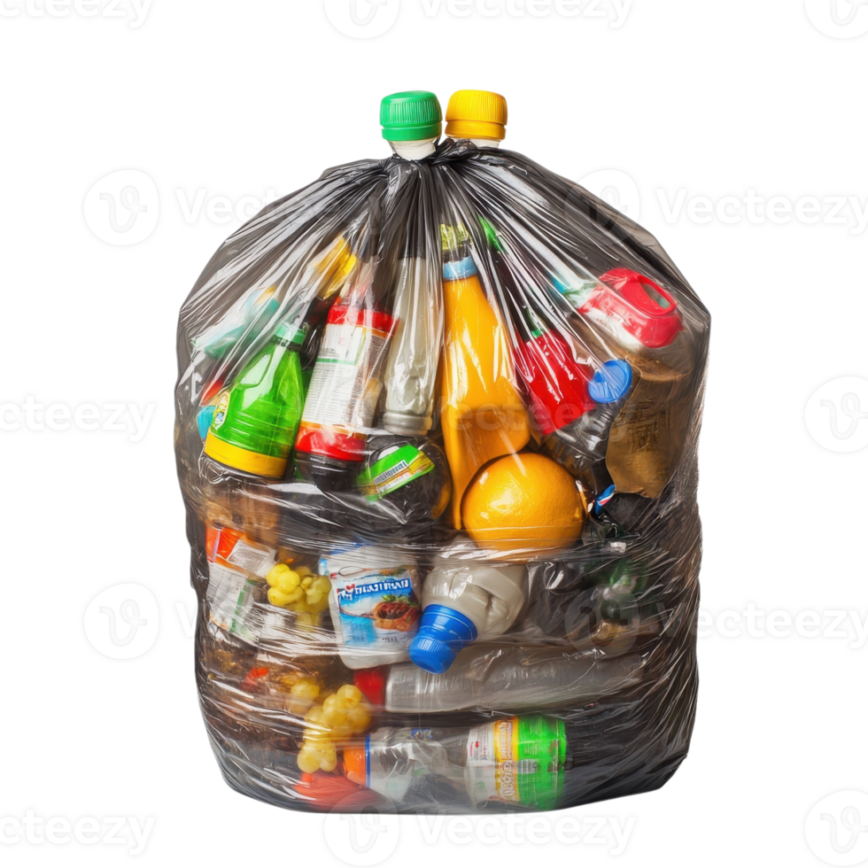 Full Plastic Garbage Bag Waste Image on transparent background. png
