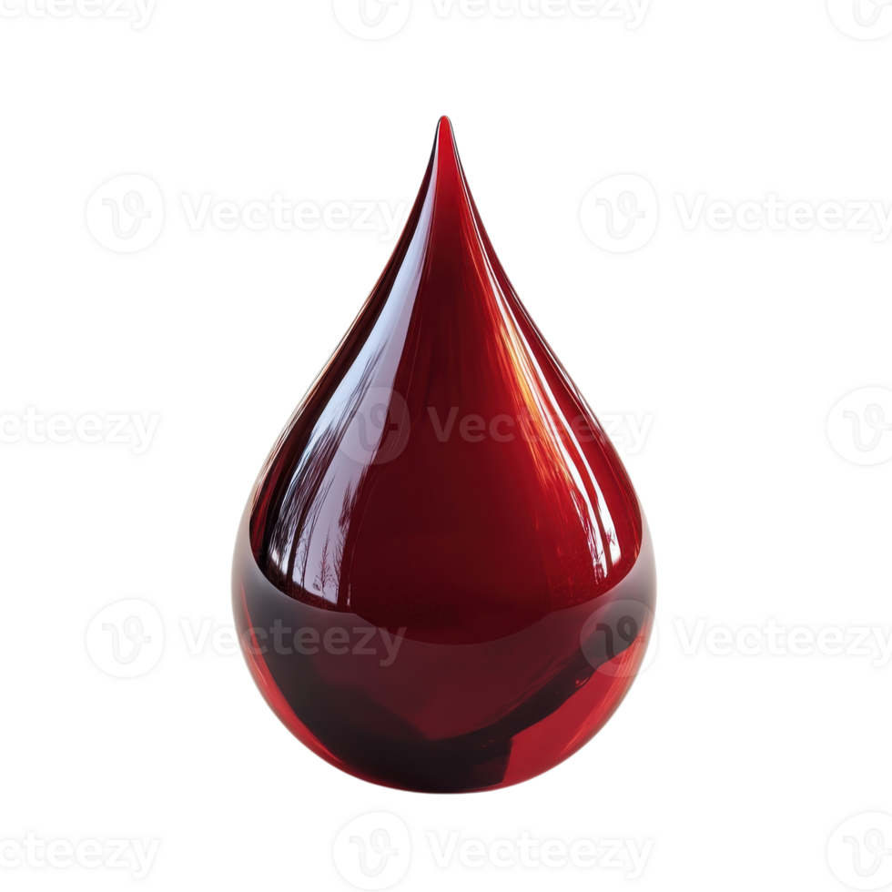 Liquid Drop Glossy Red Reflection on transparent background. png