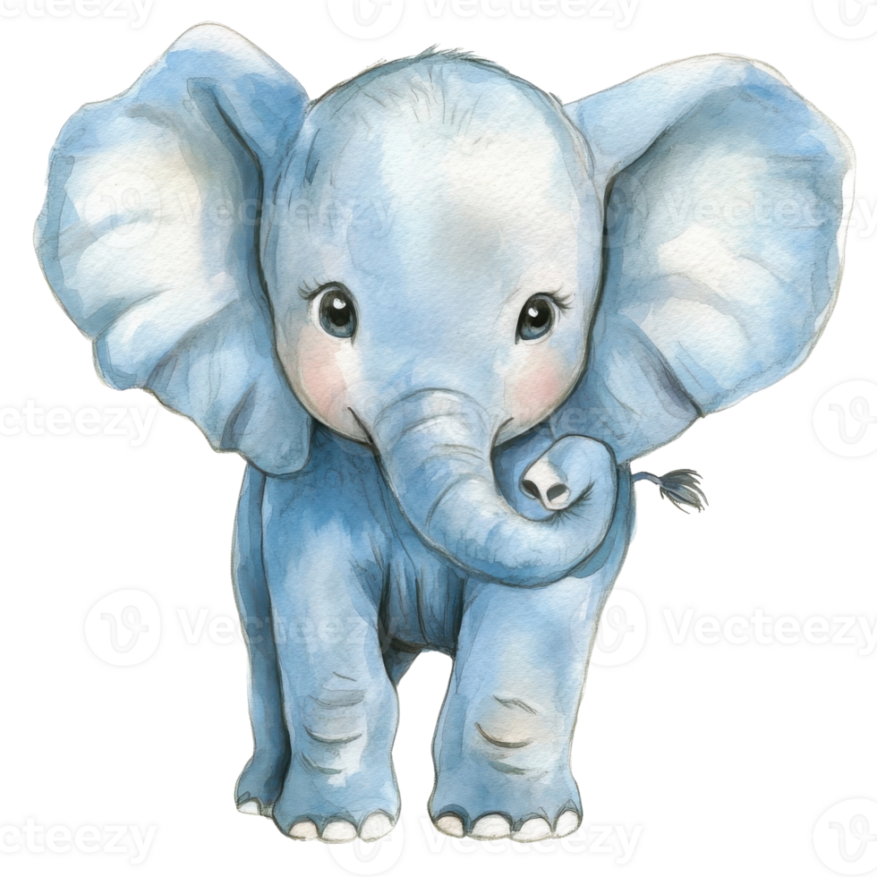 Adorable Watercolor Baby Elephant Clipart on transparent background. png