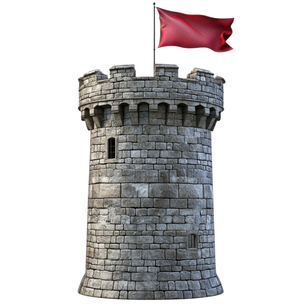 Historic Medieval Castle Tower in Autumn on transparent background. png