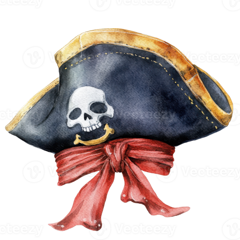 Watercolor Pirate Hat Clipart Image on transparent background. png