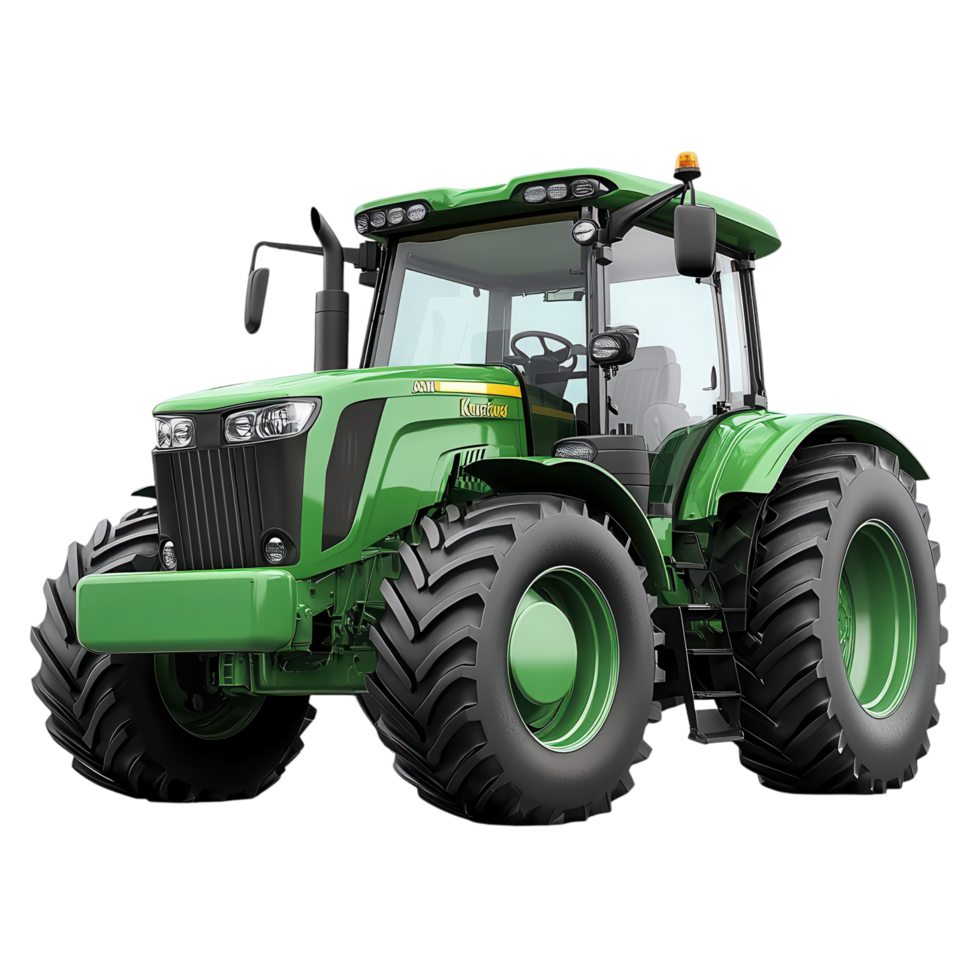Modern Green Tractor in Agricultural Field on transparent background. png