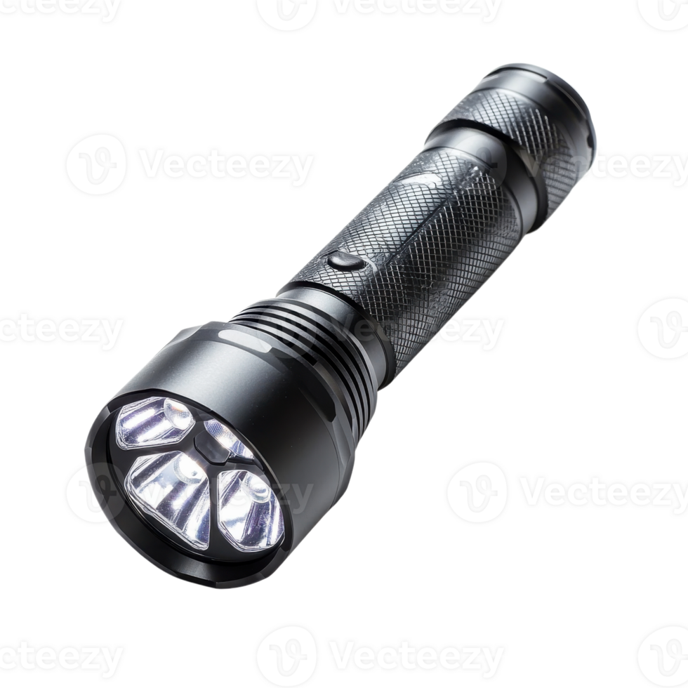 Bright Multi LED Black Flashlight for Outdoor Ads on transparent background. png