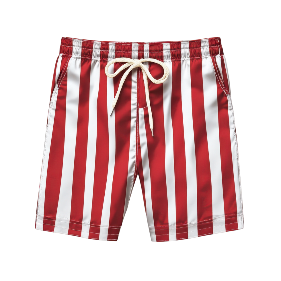 Summer Fashion Red Shorts with Stripes on transparent background. png