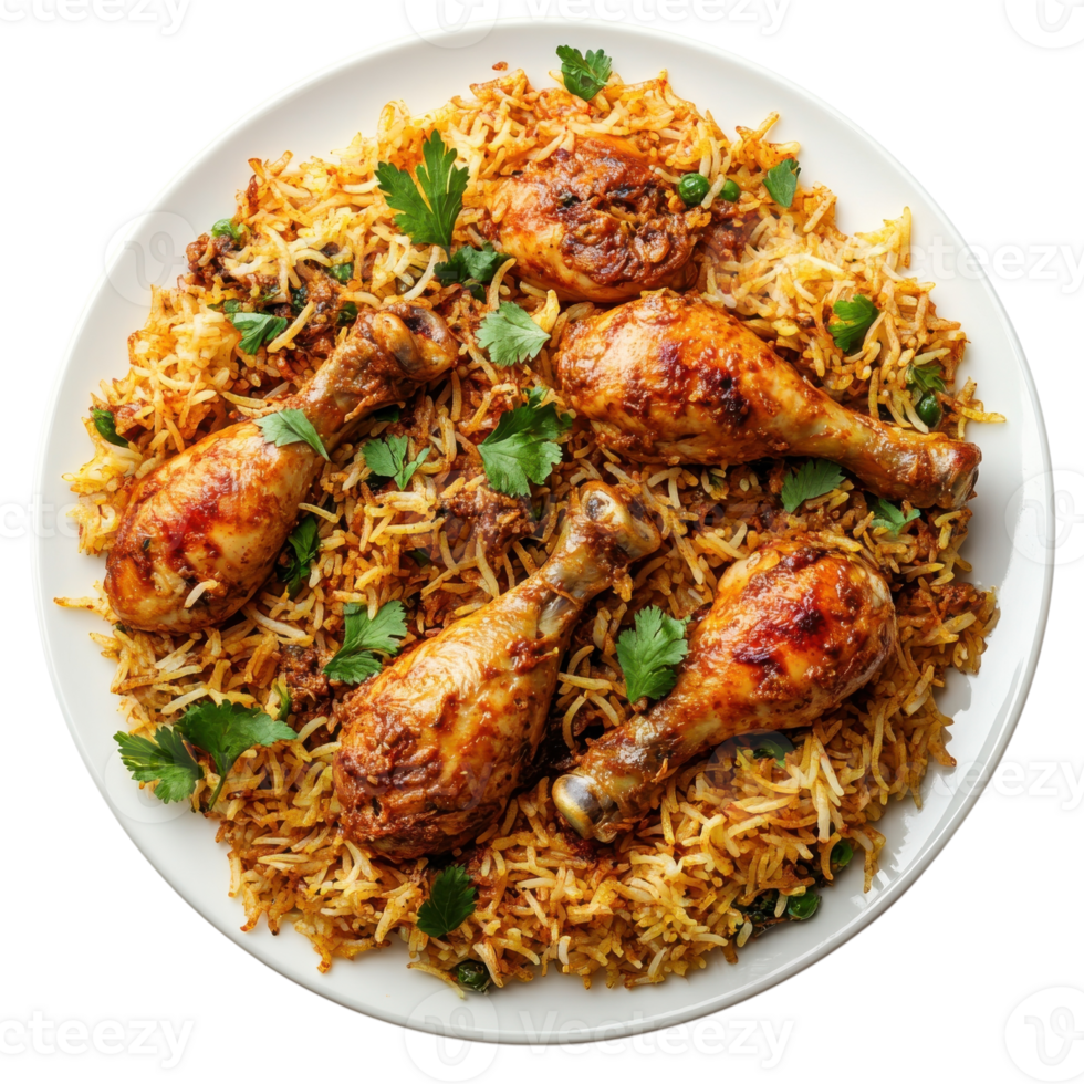 Delicious Chicken Biryani on a Plate on transparent background. png