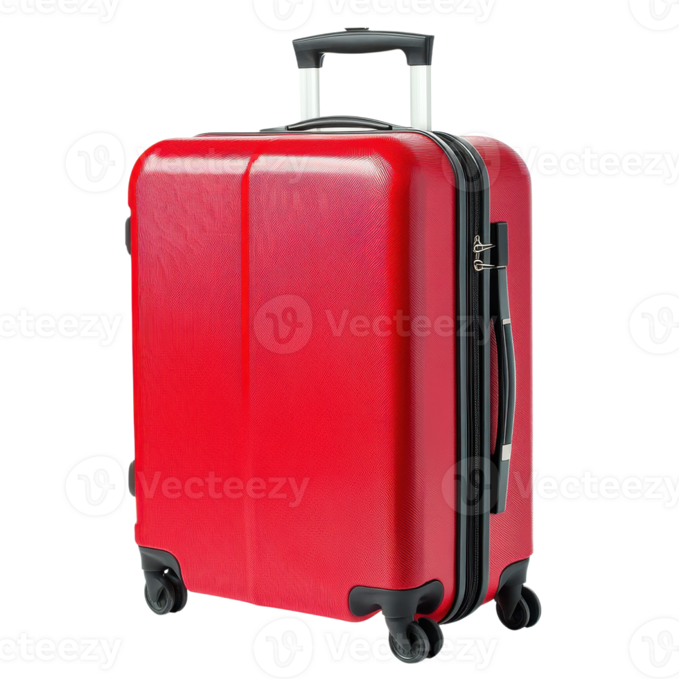Stylish Red Modern Suitcase Travel on transparent background. png
