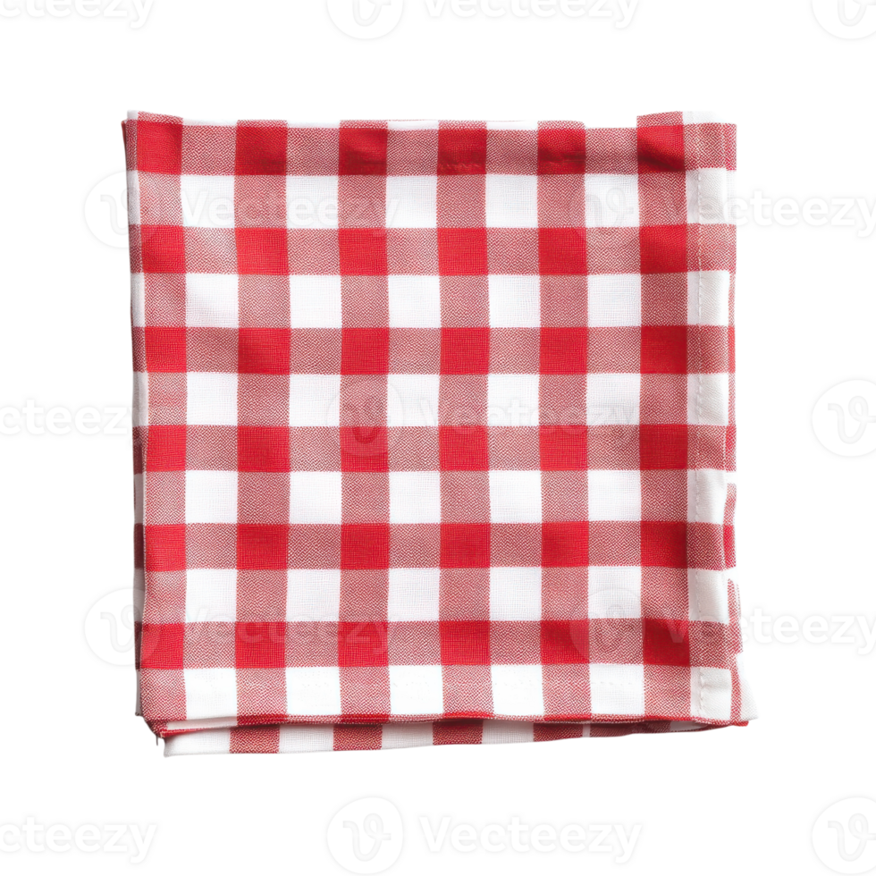 Red White Checked Picnic Napkin Closeup on transparent background. png