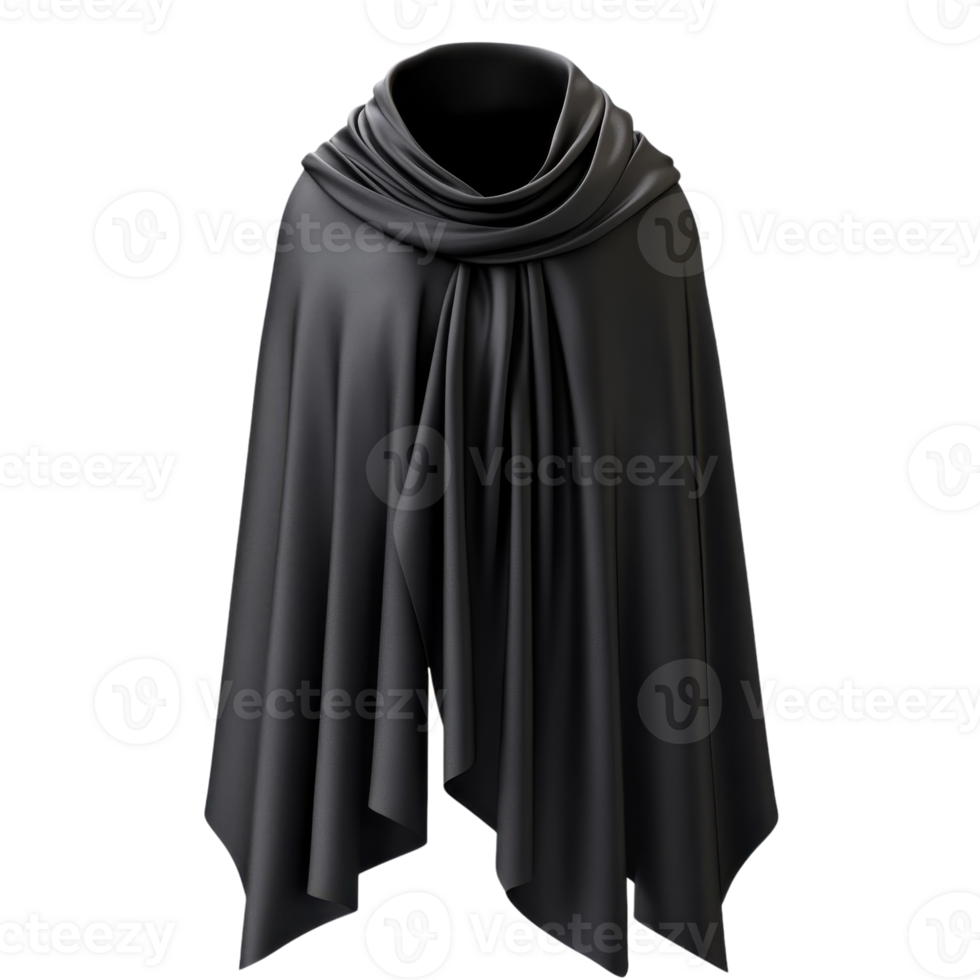 Sleek Modern Black Cape for Fashion on transparent background. png