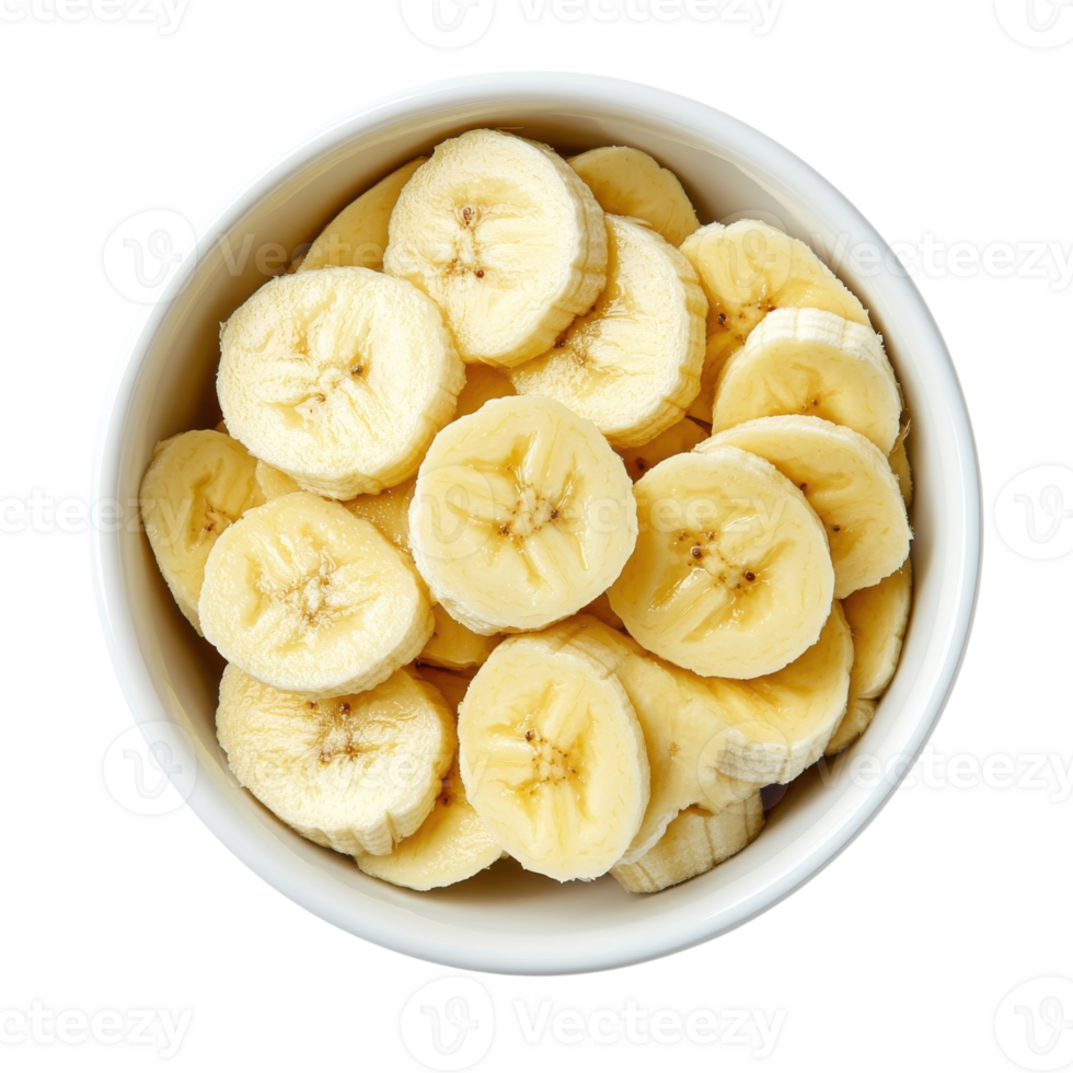 Ripe Banana Slices Bowl Fresh Fruit on transparent background. png