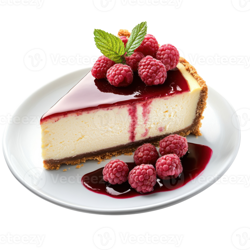 Delicious Cheesecake with Raspberries on transparent background. png