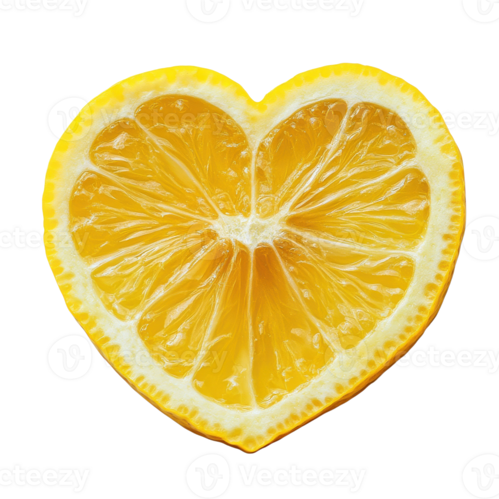 Fresh Lemon Slice Heart Shape on transparent background. png