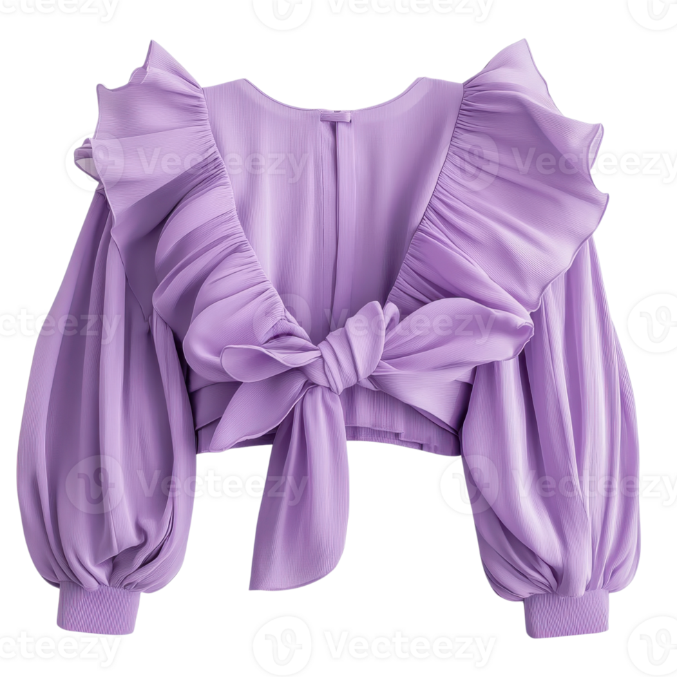 Stylish Lavender Blouse Dramatic Sleeves on transparent background. png