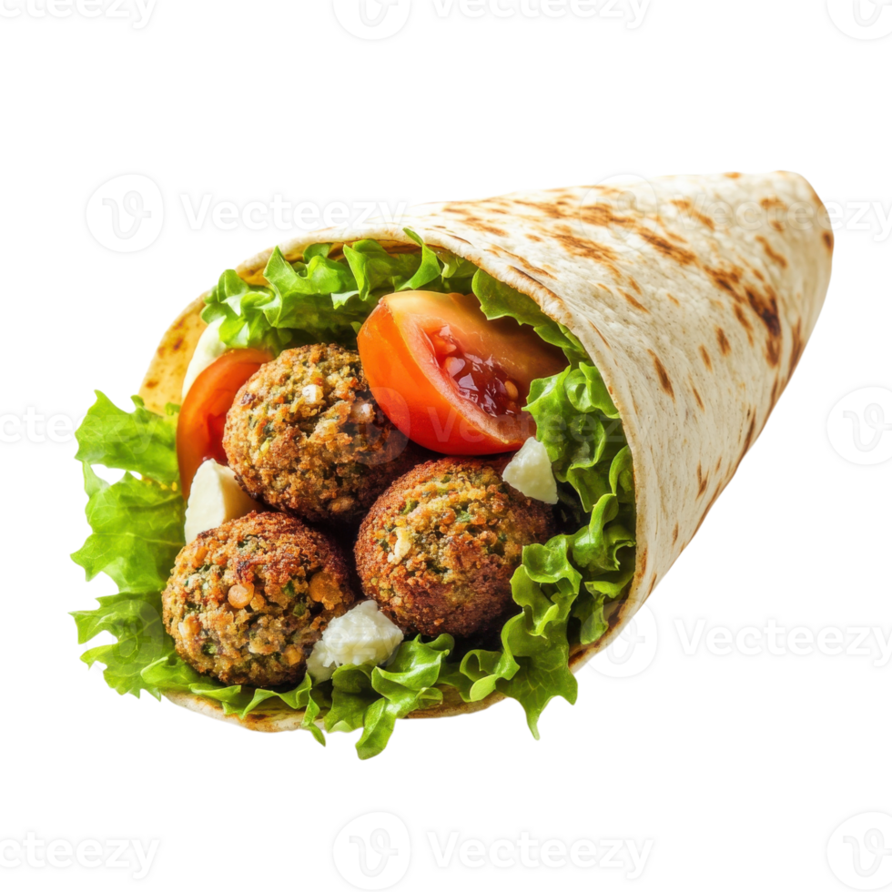 Vegetarian Falafel Tortilla Wrap Recipe on transparent background. png