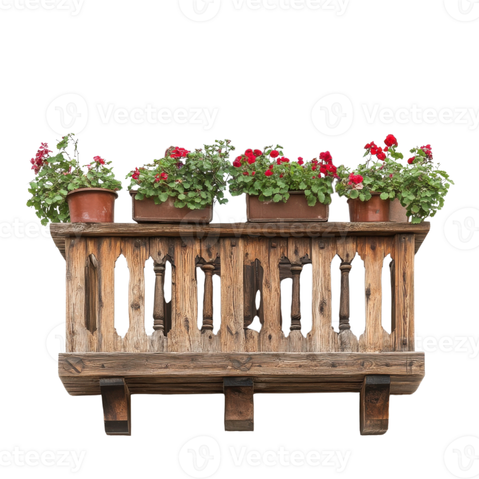 Rustic Wooden Balcony Charm on transparent background. png