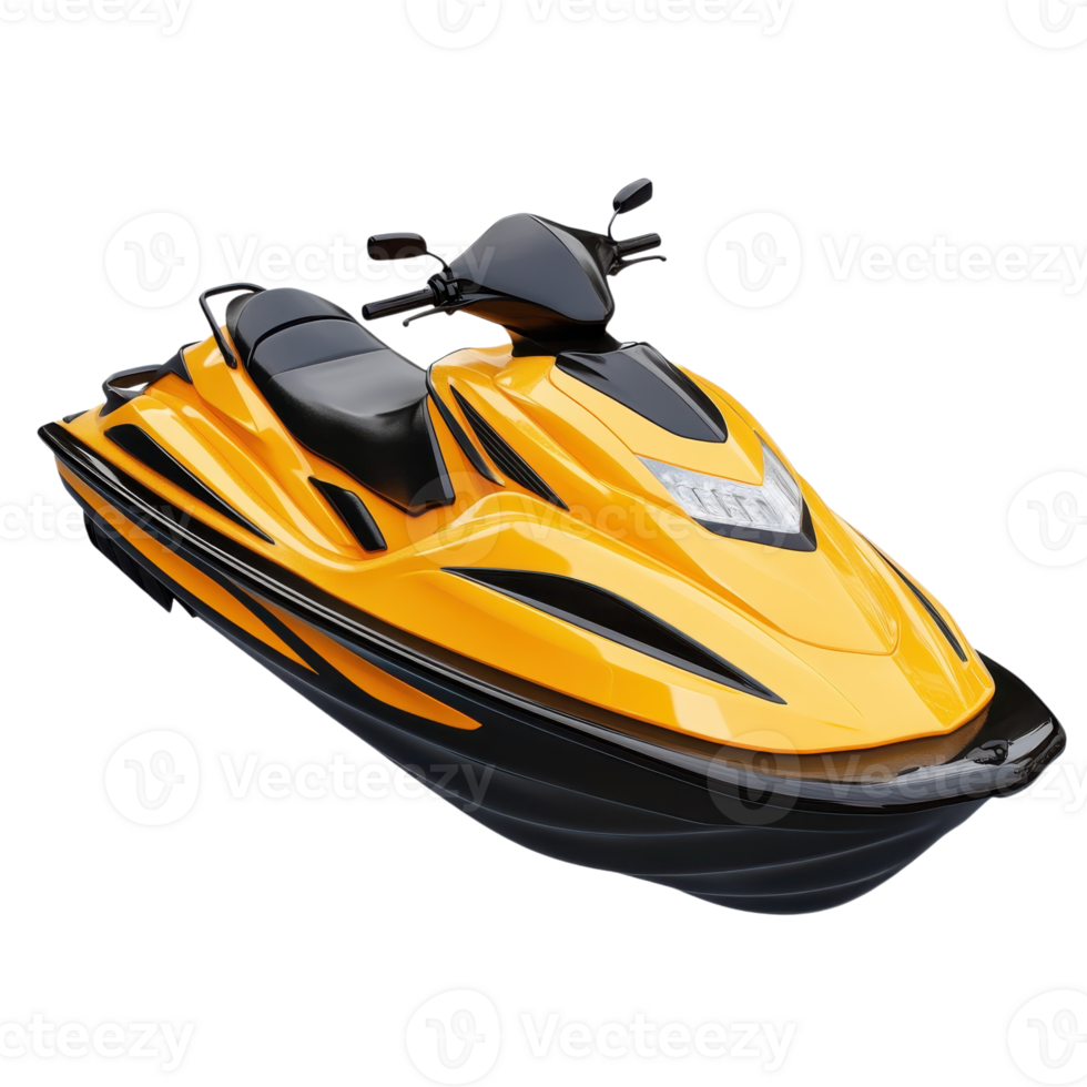 Fast Yellow Jet Ski on Water on transparent background. png