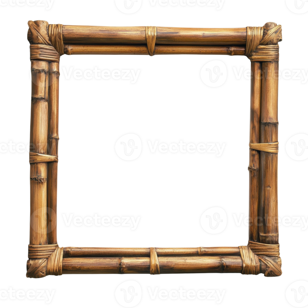 Empty Bamboo Frame for Showcase on transparent background. png