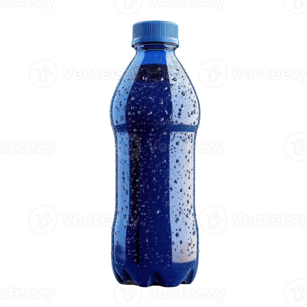 Refreshing Blue Water Bottle with Condensation on transparent background. png