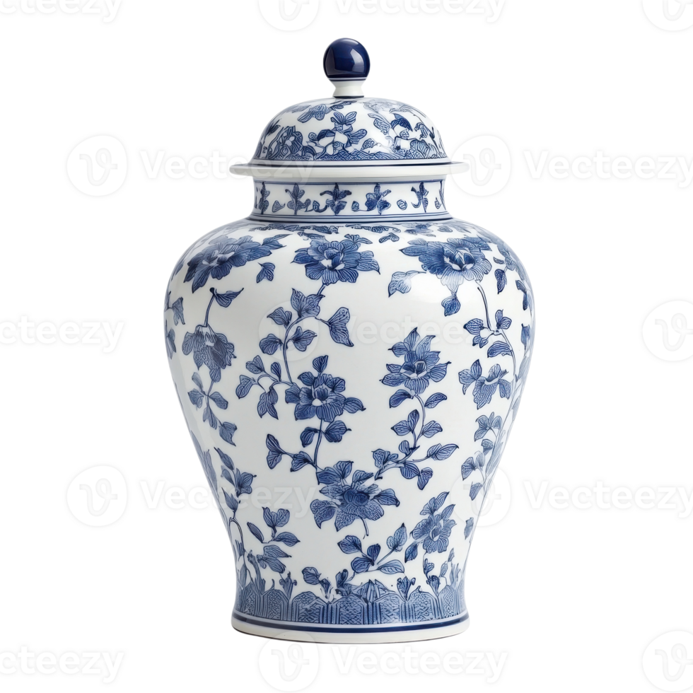 Elegant Blue and White Porcelain Vase on transparent background. png