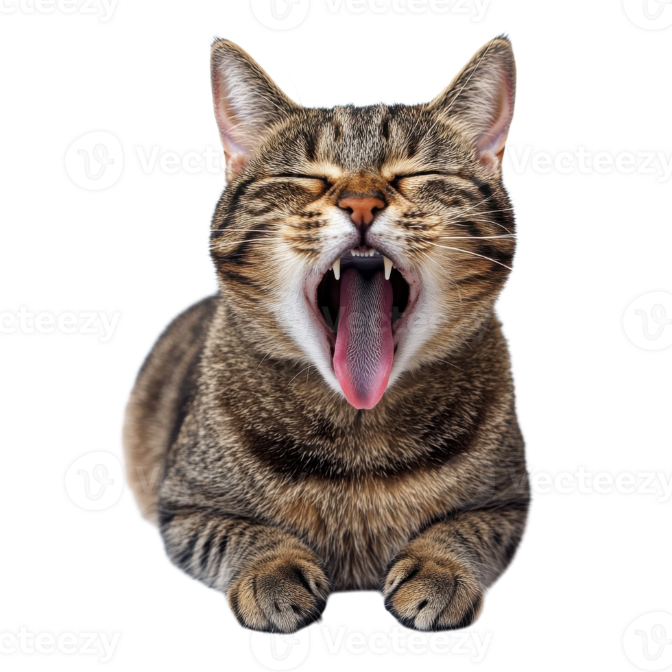 Adorable Yawning Tabby Cat on transparent background. png