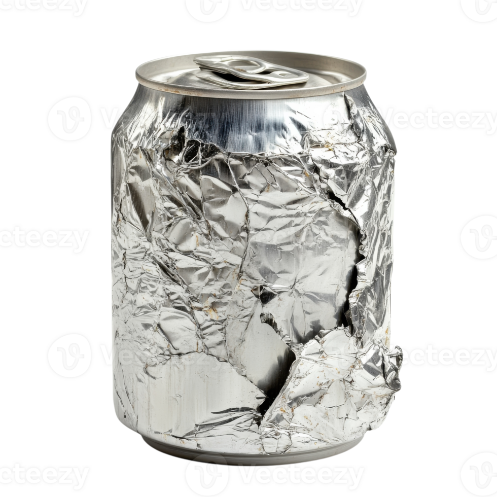 Damaged Aluminum Can Recycling Concept on transparent background. png
