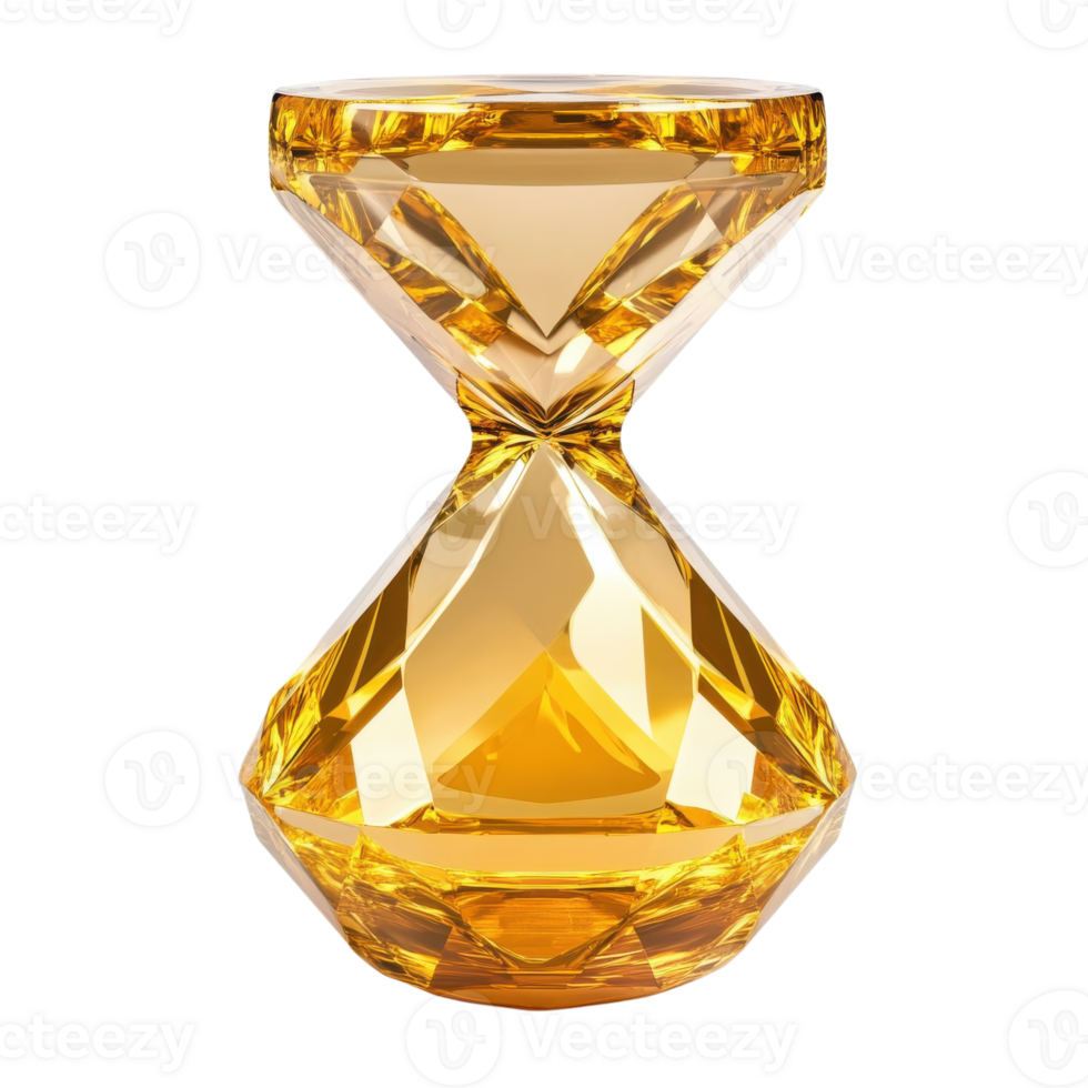 Golden Hourglass Crystal Time Concept on transparent background. png