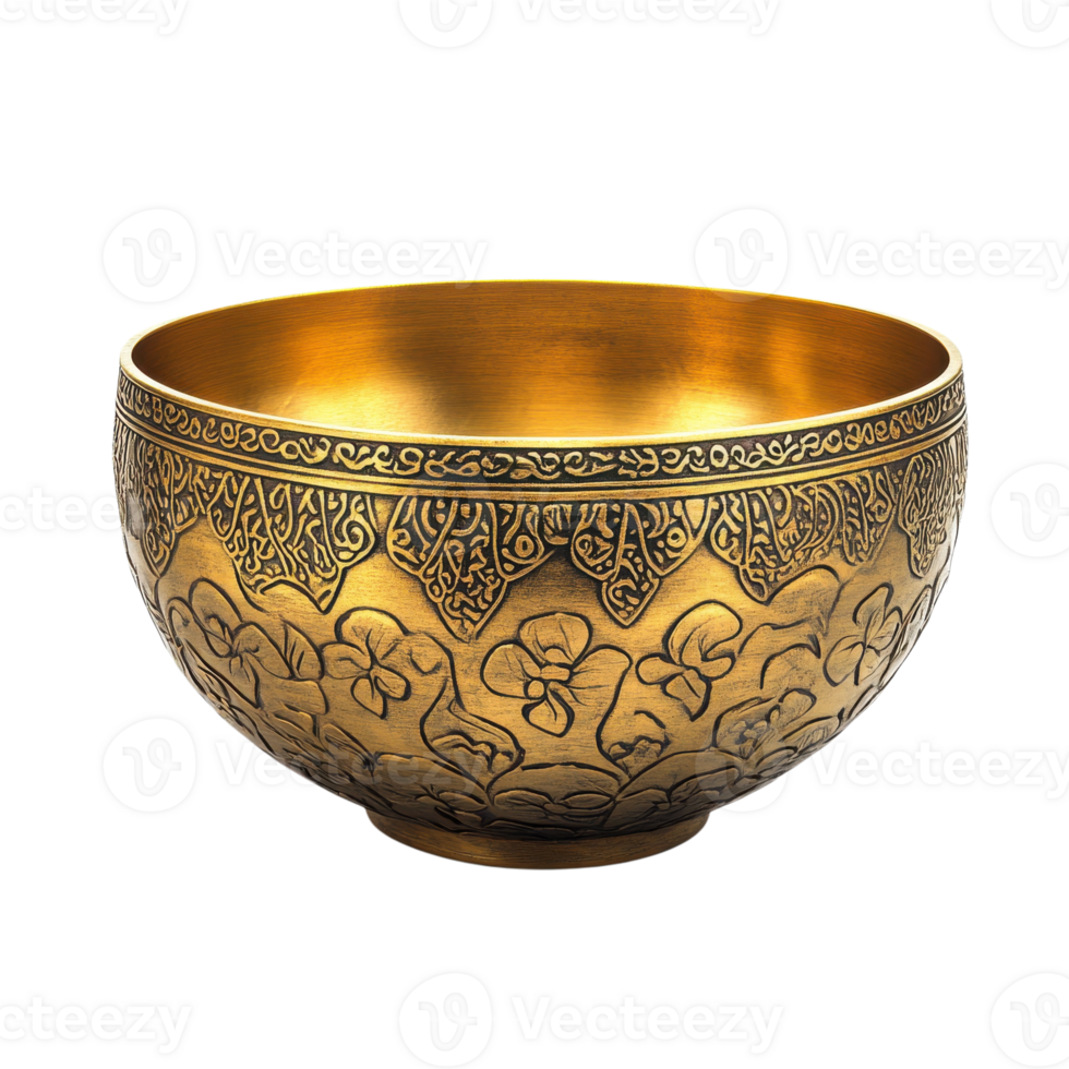 Golden Decorative Bowl Elegant Home Decor on transparent background. png
