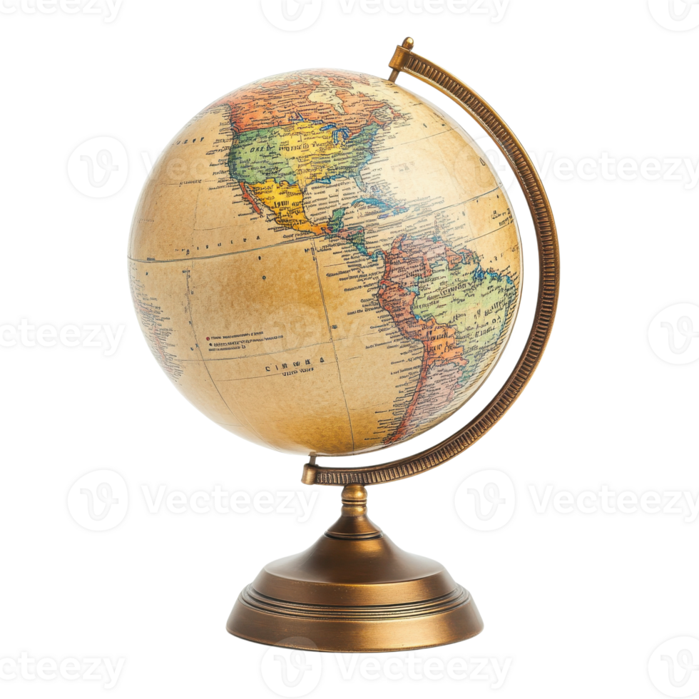 Global World Globe Isolated Golden Sphere on transparent background. png