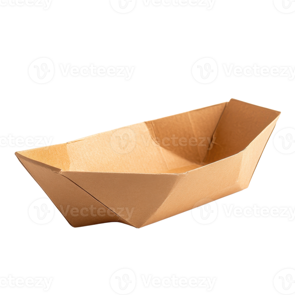 Rustic Brown Paper Boat Tray Mockup on transparent background. png