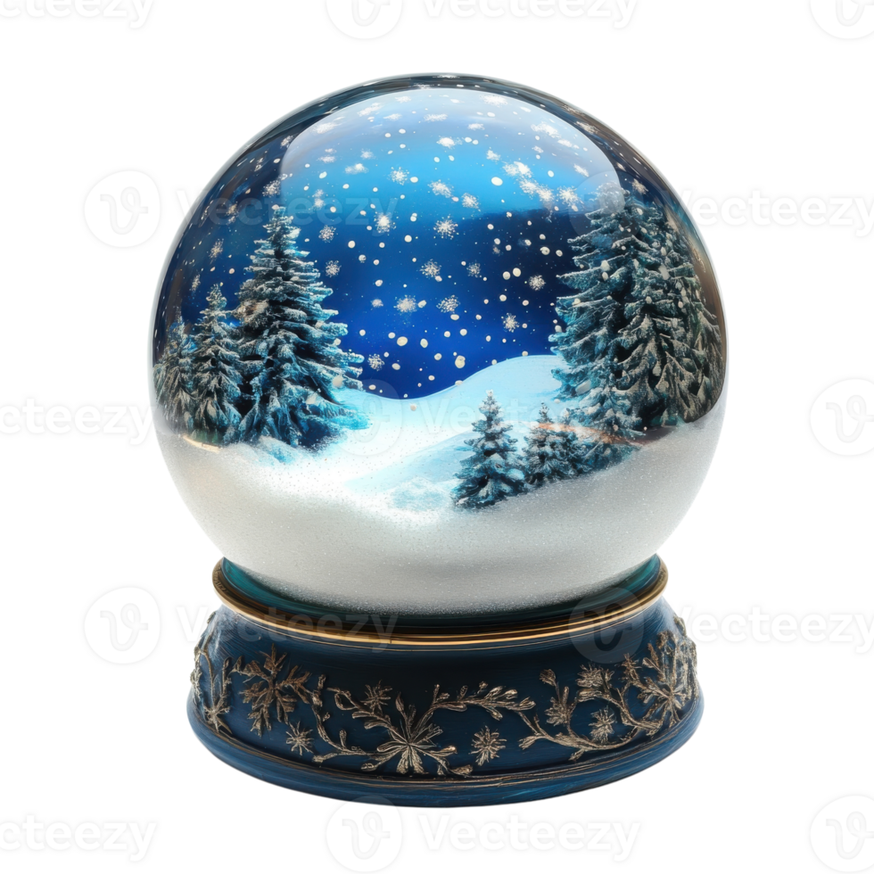 Serene Winter Snow Globe Scene on transparent background. png