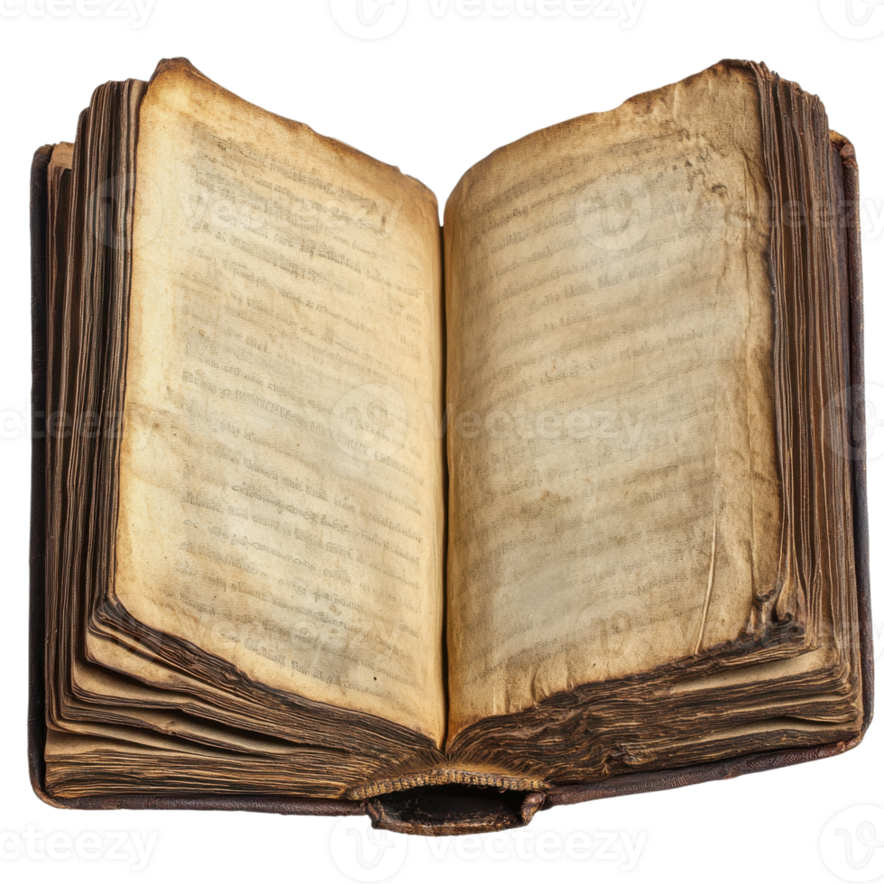 Ancient Book Open Inviting Exploration on transparent background. png