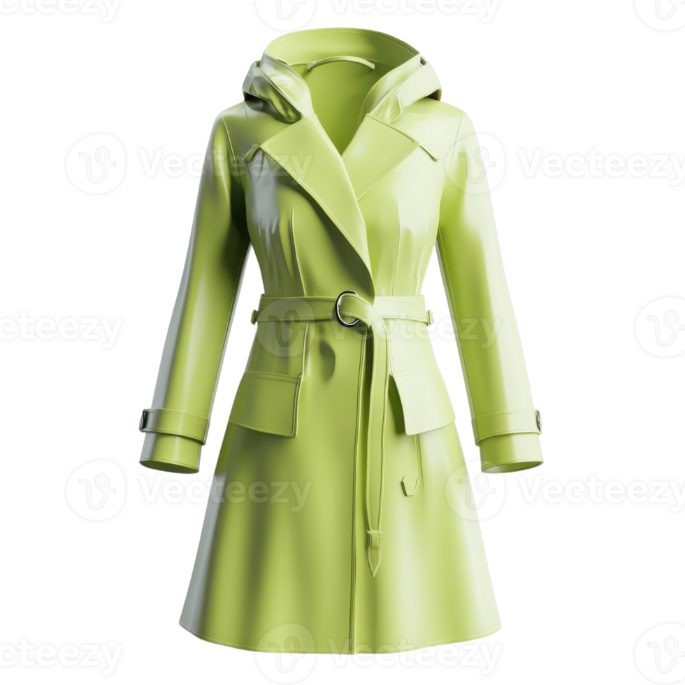 Stylish Light Green Raincoat 3D Model on transparent background. png