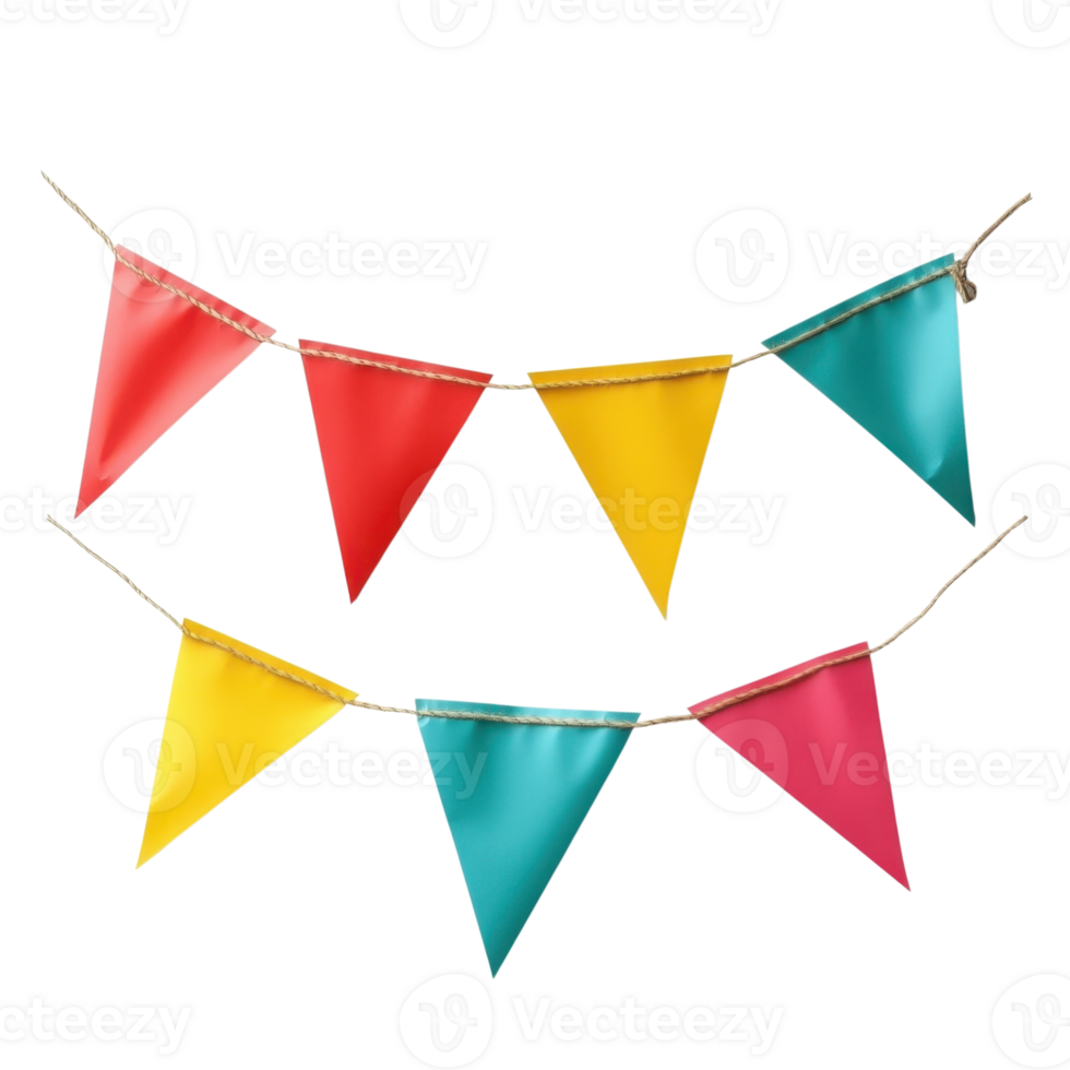 Festive Bunting Flags for Celebrations on transparent background. png
