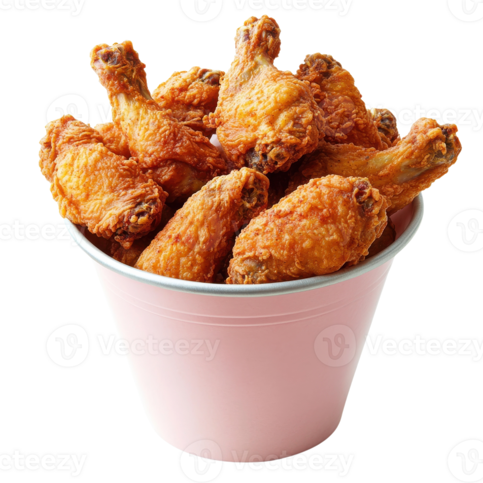 Delicious Fried Chicken Wings in Bucket on transparent background. png