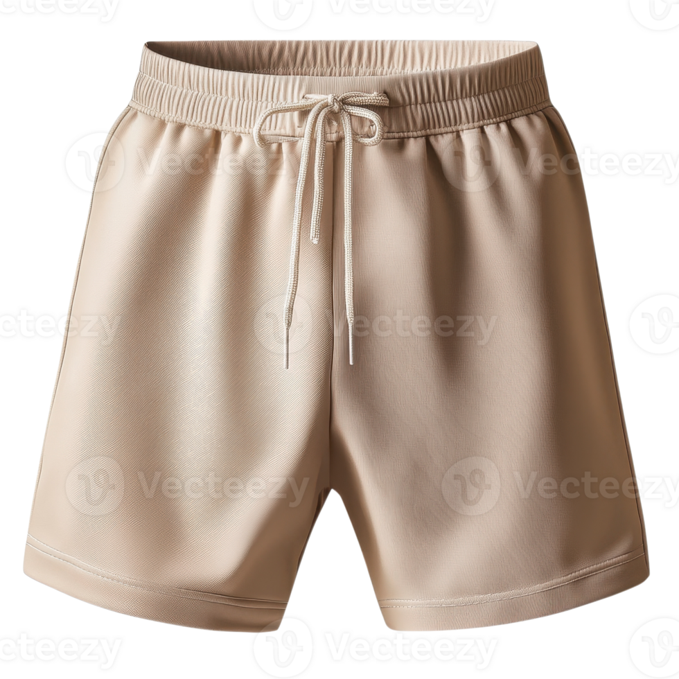 Beige Athletic Shorts Drawstring Waistband on transparent background. png