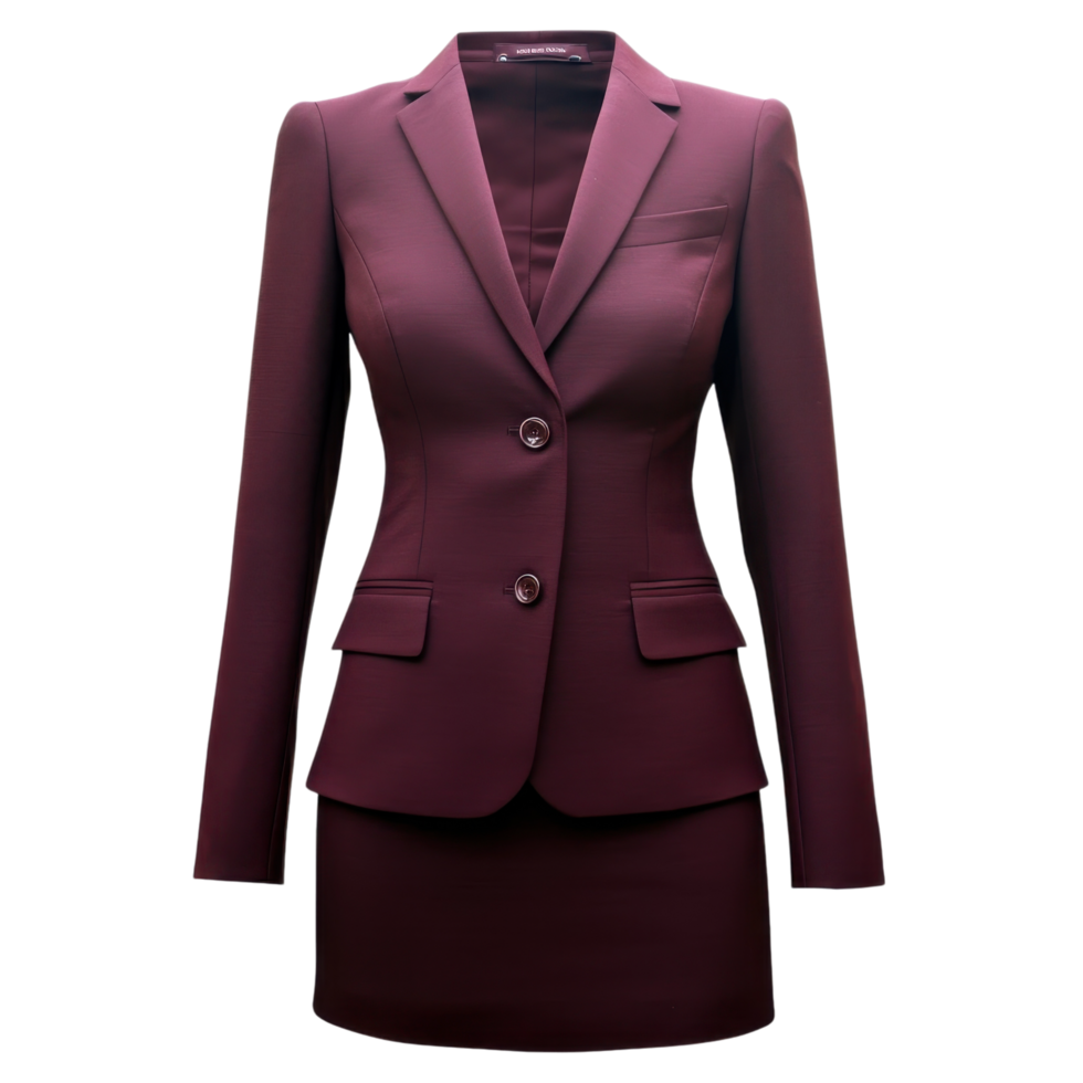 Elegant Burgundy Womens Business Skirt Suit on transparent background. png
