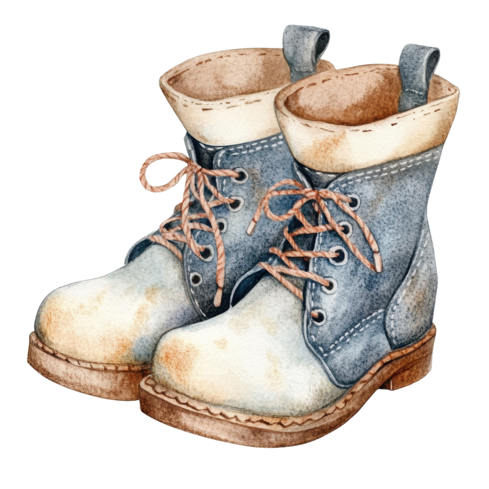 Adorable Watercolor Pirate Boots Clipart on transparent background. png