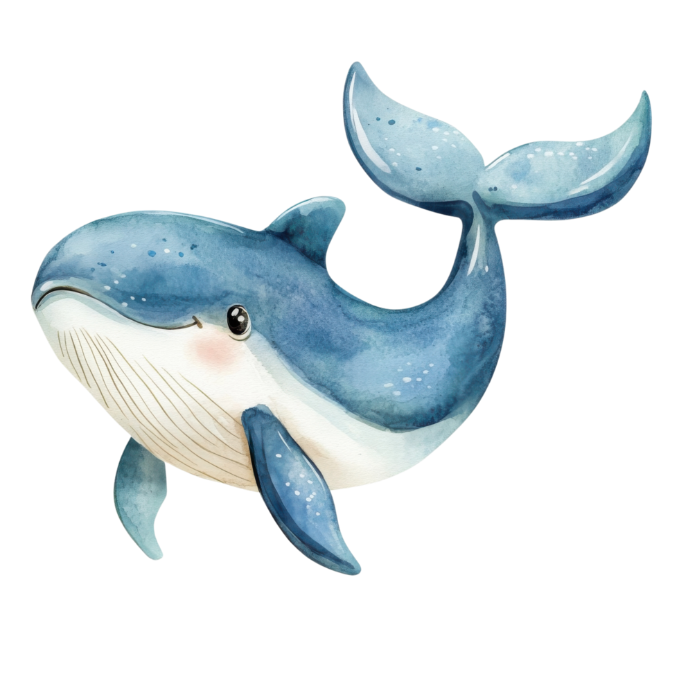 Cute Whale Watercolor Nursery Clipart on transparent background. png