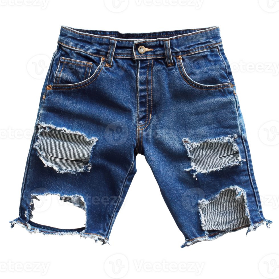 Stylish Ripped Denim Shorts Summer Fashion on transparent background. png