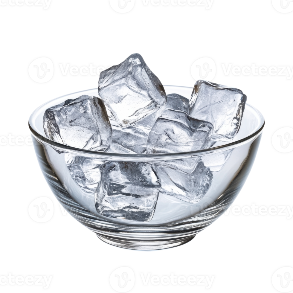 Ice Cubes in Glass Bowl Refreshing Image on transparent background. png