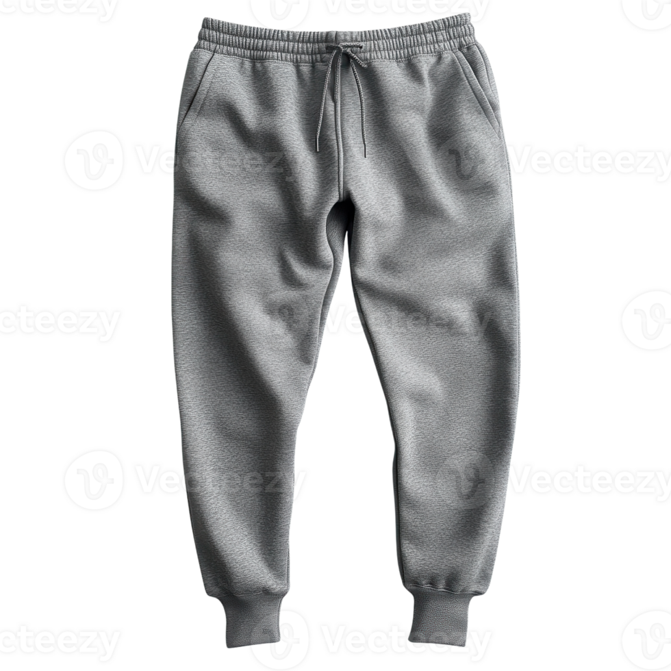 Stylish Gray Sweatpants with Drawstring on transparent background. png