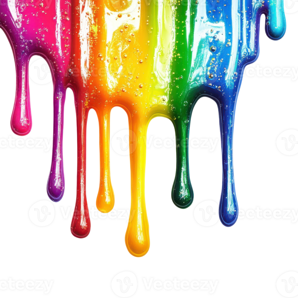 Vibrant Rainbow Slime Dripping on transparent background. png