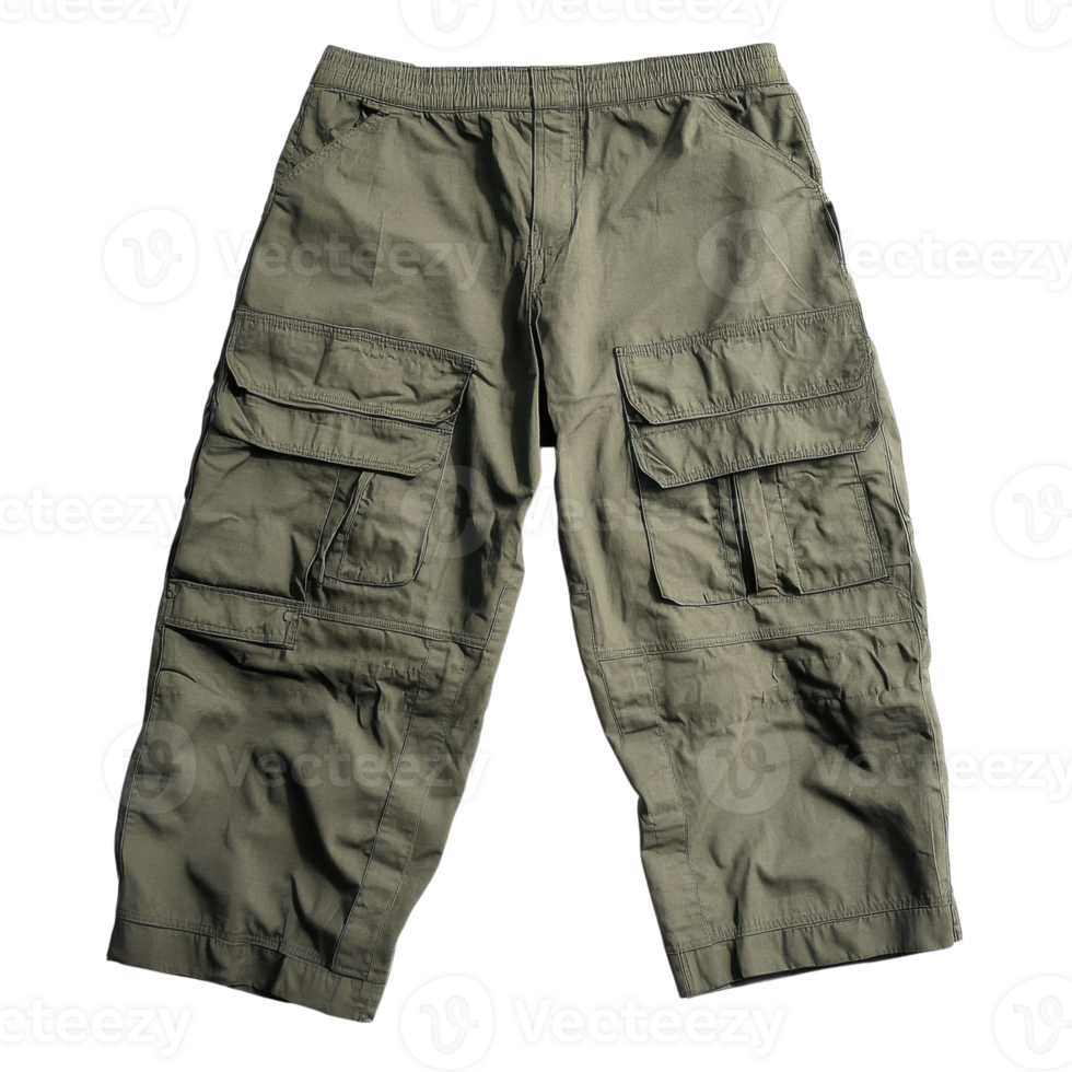 Stylish Olive Cargo Pants Multiple Pockets on transparent background. png