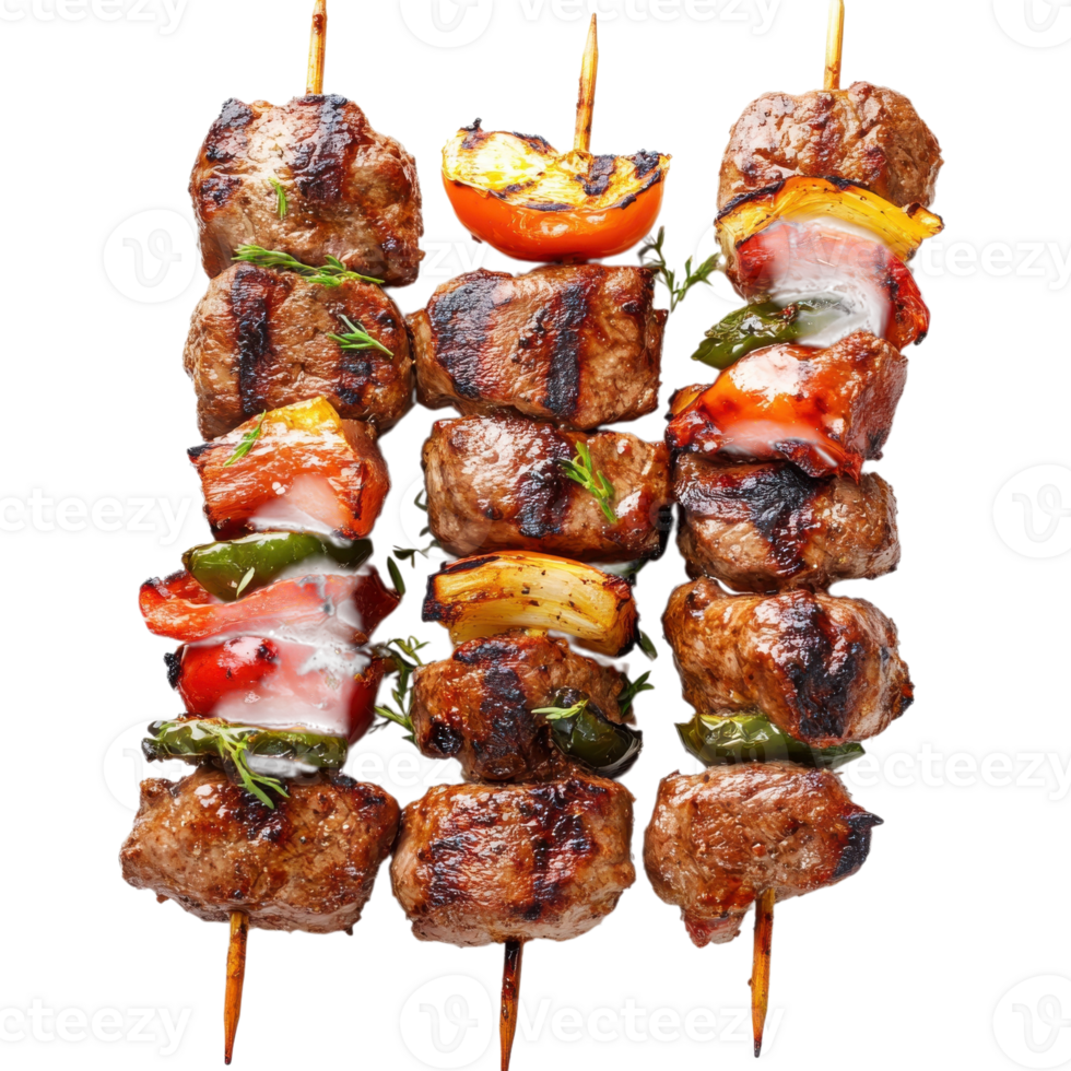 Delicious Grilled Shashlik Skewers on transparent background. png